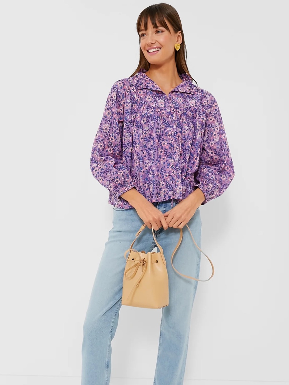 EMERSON FRY INDIA COLLECTION Violet Wildflower Organic Cotton Emmaline Blouse